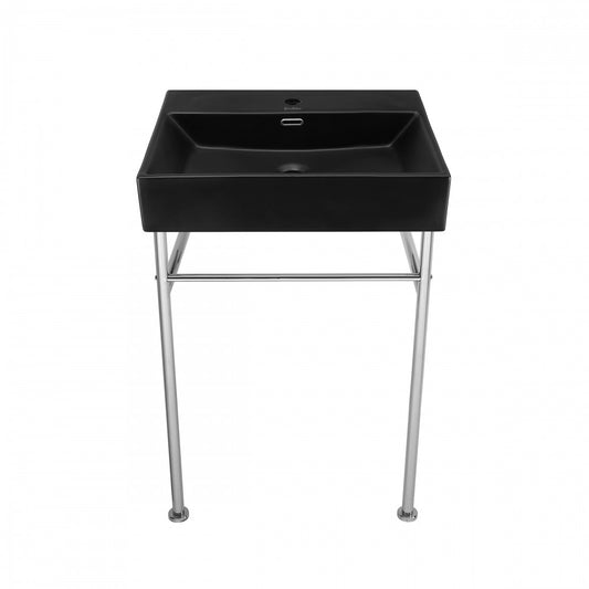 Claire 24 Ceramic Console Sink Matte Black Basin Chrome Legs