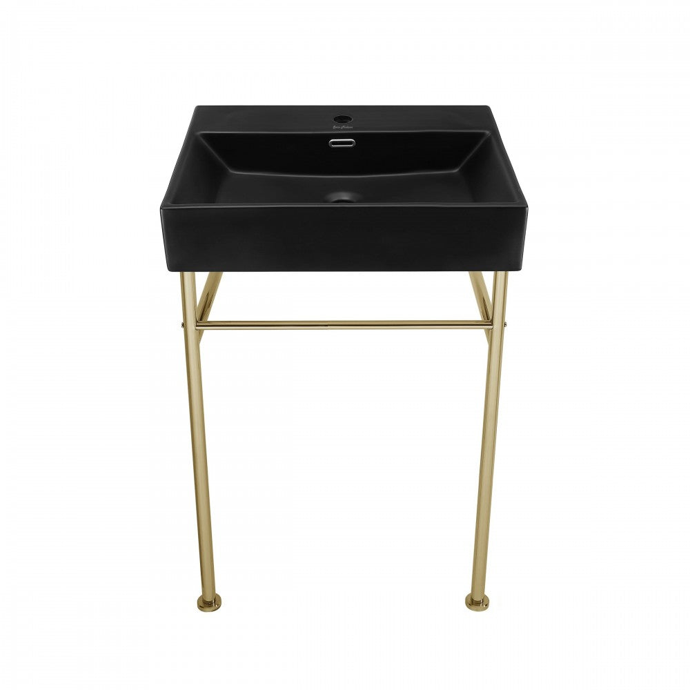 Claire 24 Ceramic Console Sink Matte Black Basin Gold Legs