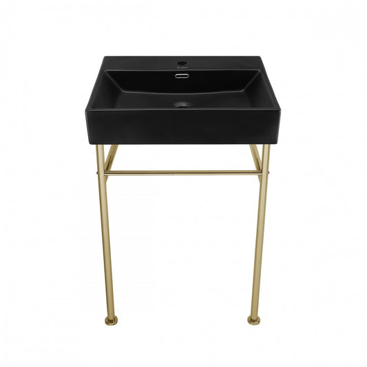 Claire 24 Ceramic Console Sink Matte Black Basin Gold Legs