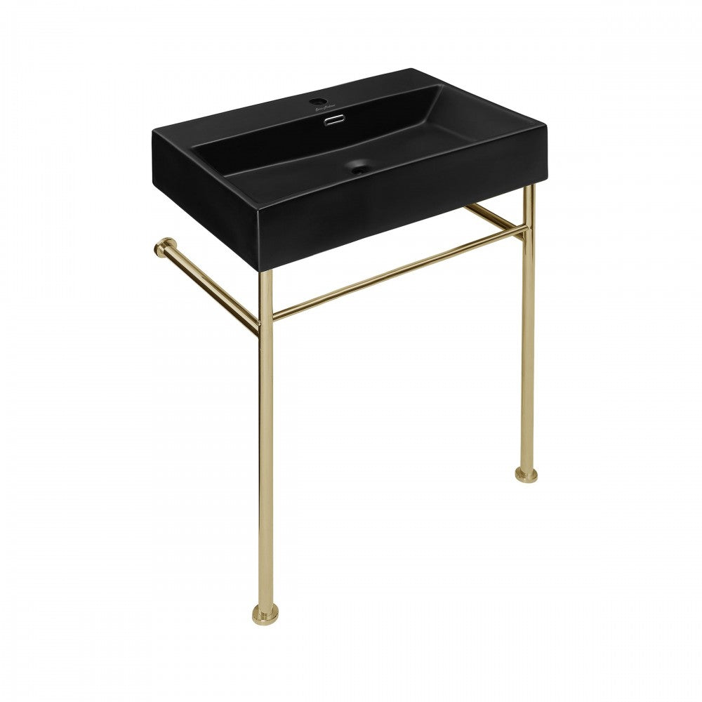 Claire 24 Ceramic Console Sink Matte Black Basin Gold Legs