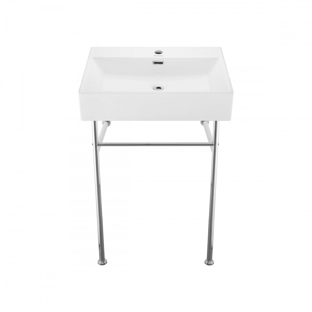 Claire 24 Ceramic Console Sink White Basin Chrome Legs