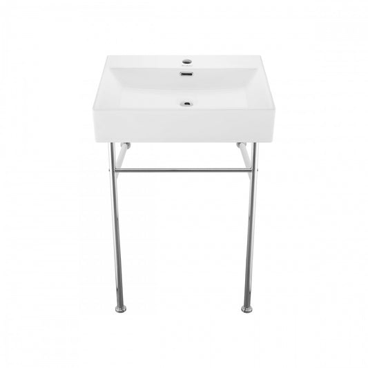 Claire 24 Ceramic Console Sink White Basin Chrome Legs