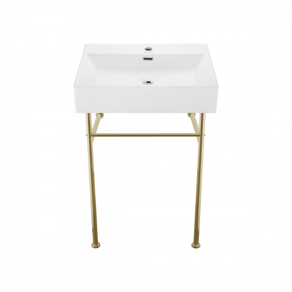 Claire 24 Ceramic Console Sink White Basin Gold Legs