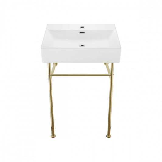 Claire 24 Ceramic Console Sink White Basin Gold Legs