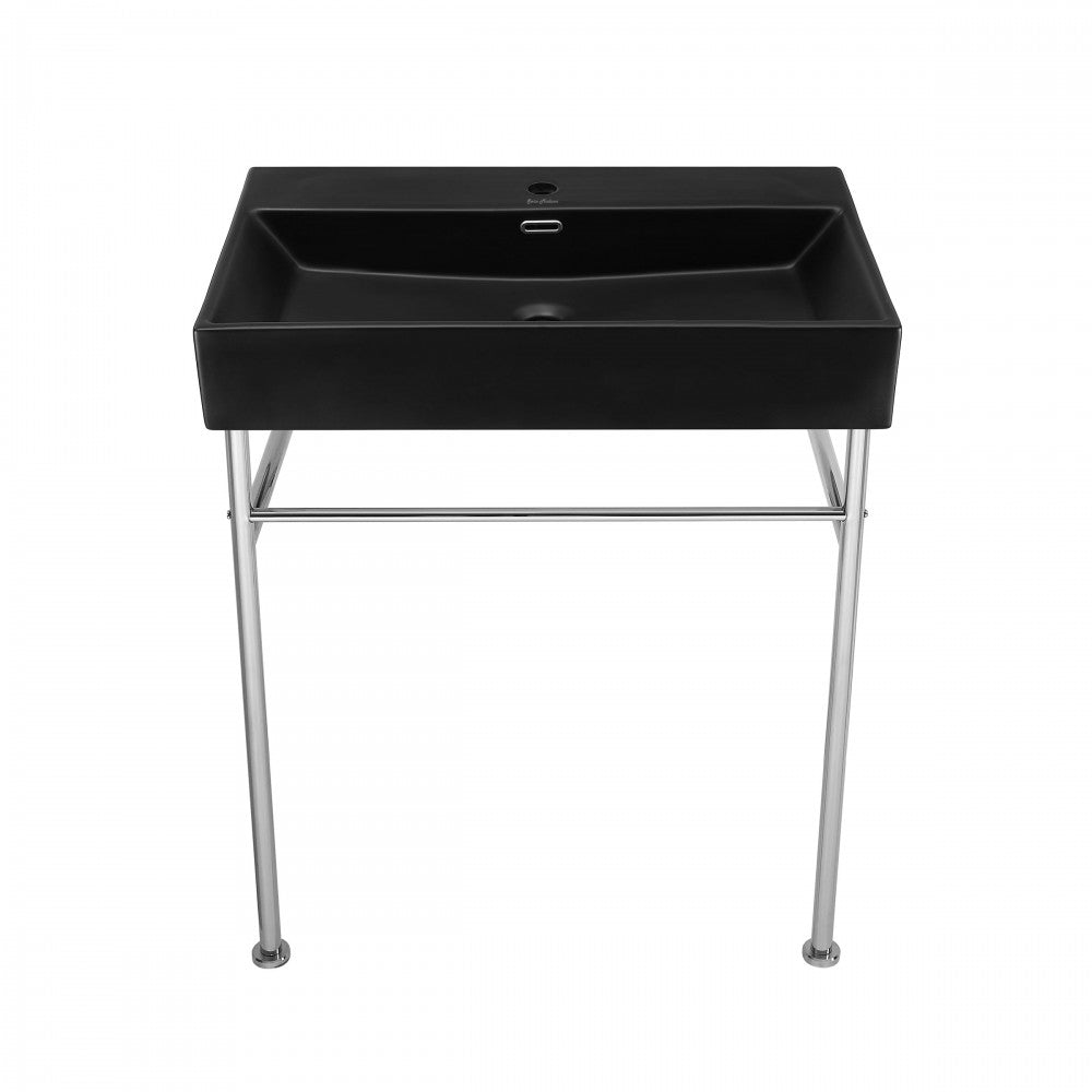 Claire 30 Ceramic Console Sink Matte Black Basin Chrome Legs