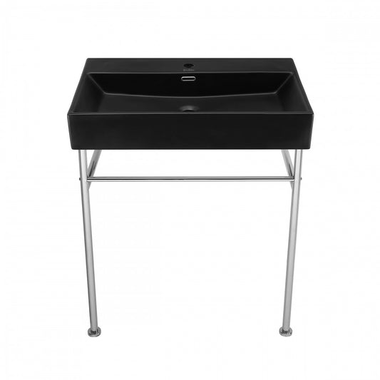 Claire 30 Ceramic Console Sink Matte Black Basin Chrome Legs