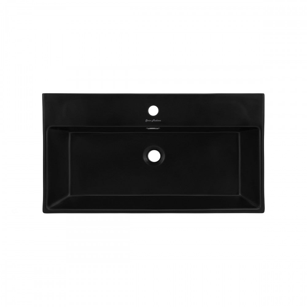 Claire 30 Ceramic Console Sink Matte Black Basin Chrome Legs