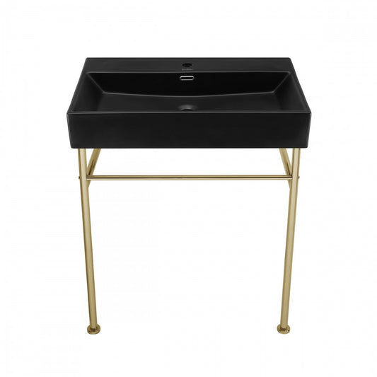 Claire 30 Ceramic Console Sink Matte Black Basin Gold Legs