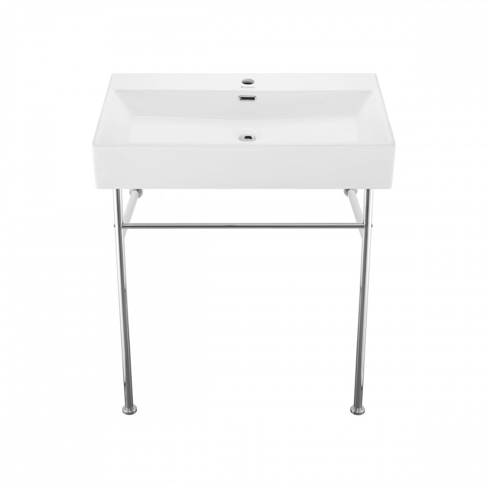 Claire 30 Ceramic Console Sink White Basin Chrome Legs