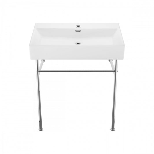 Claire 30 Ceramic Console Sink White Basin Chrome Legs