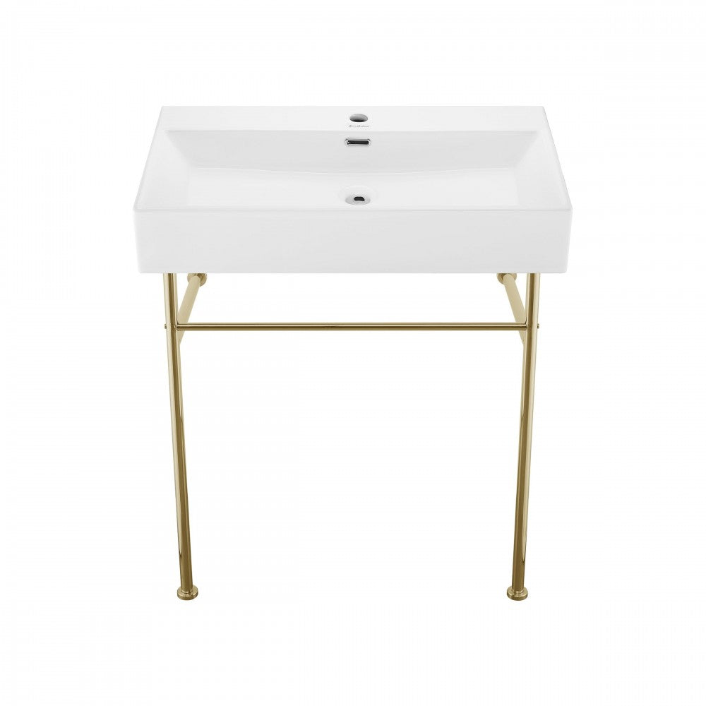 Claire 30 Ceramic Console Sink White Basin Gold Legs