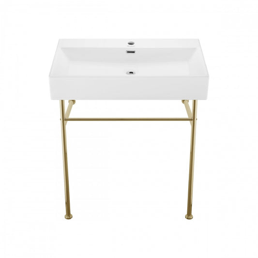 Claire 30 Ceramic Console Sink White Basin Gold Legs