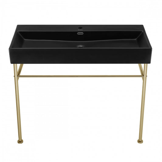 Claire 40 Ceramic Console Sink Matte Black Basin Gold Legs