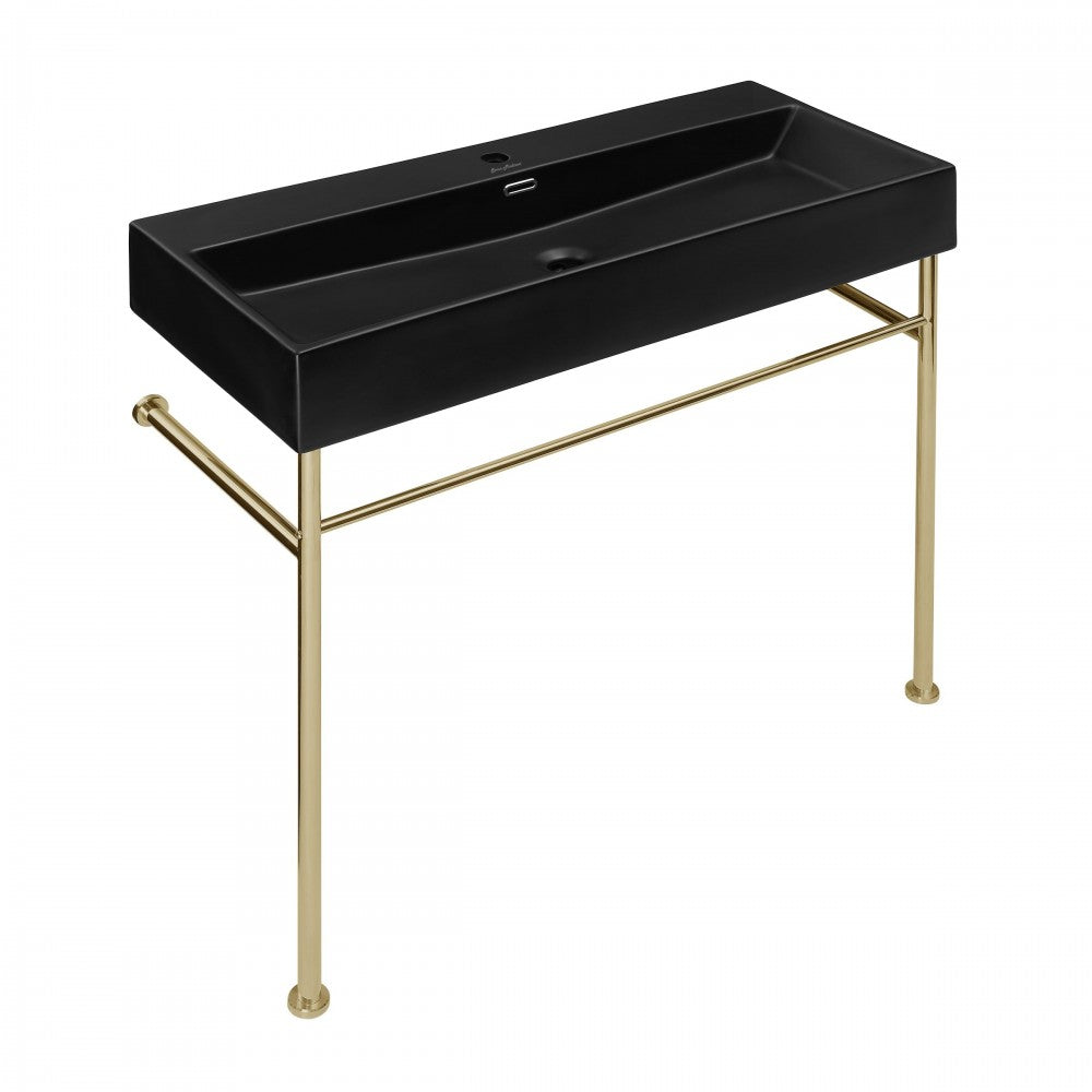 Claire 40 Ceramic Console Sink Matte Black Basin Gold Legs