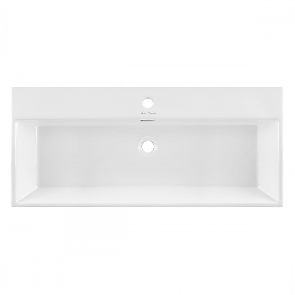 Claire 40 Ceramic Console Sink White Basin Black Legs