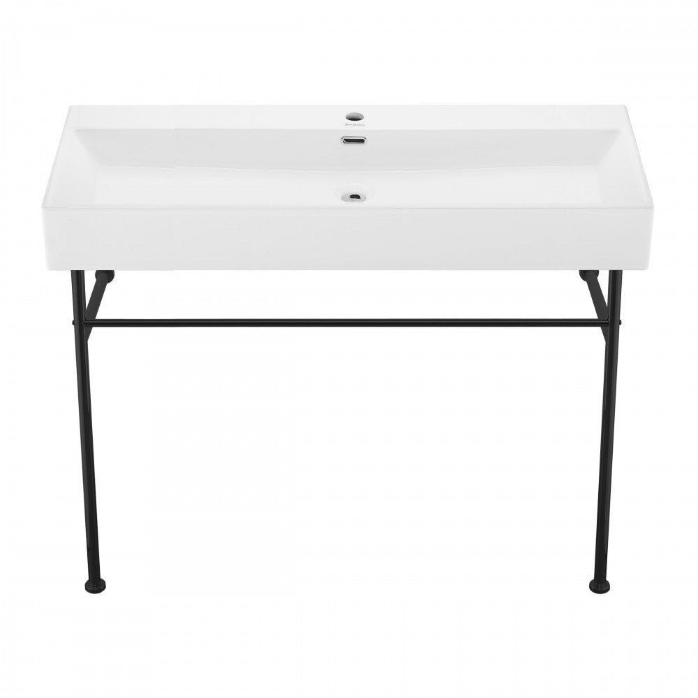 Claire 40 Ceramic Console Sink White Basin Black Legs