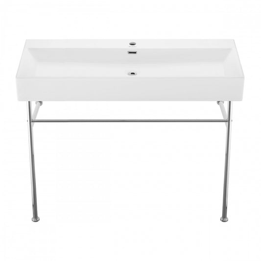 Claire 40 Ceramic Console Sink White Basin Chrome Legs