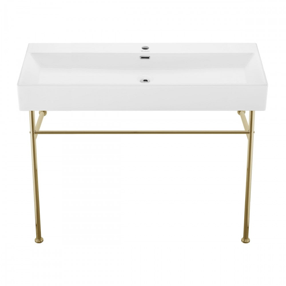 Claire 40 Ceramic Console Sink White Basin Gold Legs