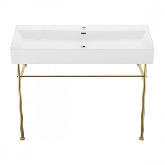 Claire 40 Ceramic Console Sink White Basin Gold Legs