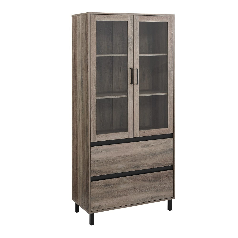 Clark 68" Glass Door Storage Hutch - Gray Wash