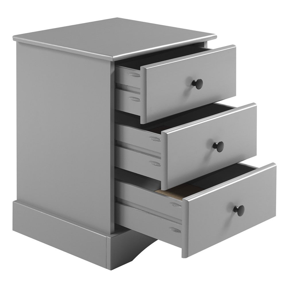 Classic 3 Drawer Solid Wood Top Nightstand - Gray