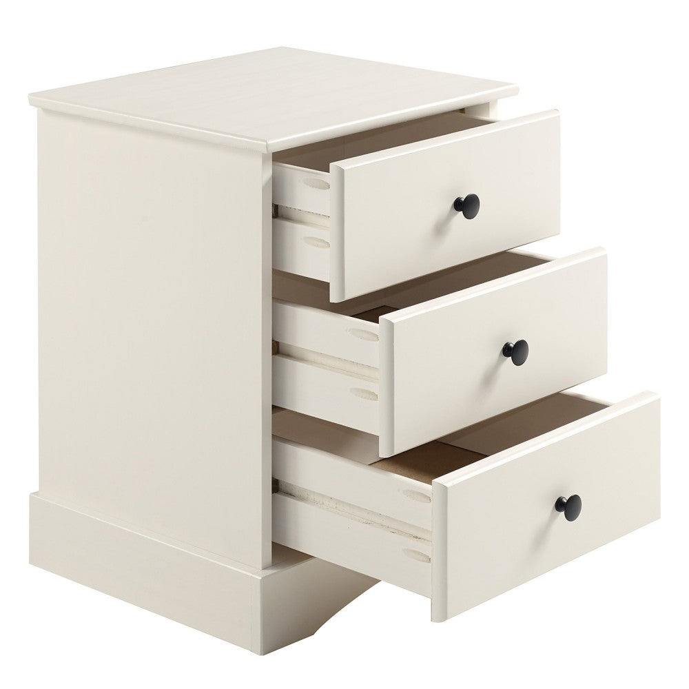 Classic 3 Drawer Solid Wood Top Nightstand - White