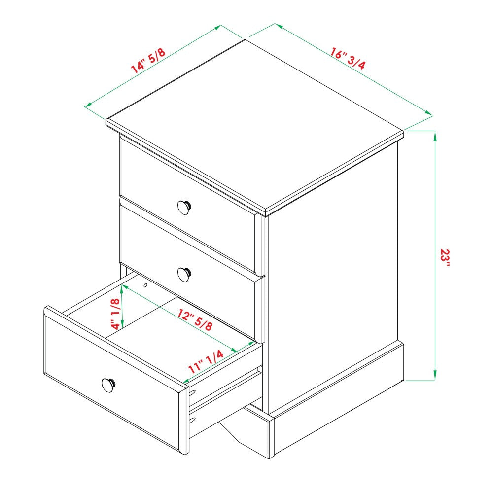 Classic 3 Drawer Solid Wood Top Nightstand - White