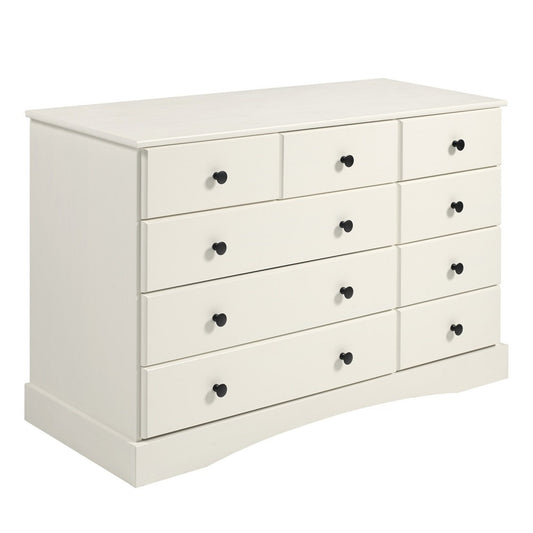Classic 9 Drawer Solid Wood Top Dresser with Metal Hardware - White