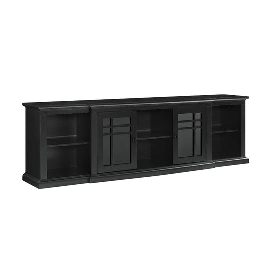 Classic Detailed Glass-Door Storage TV Stand for TVs up to 88" - Black