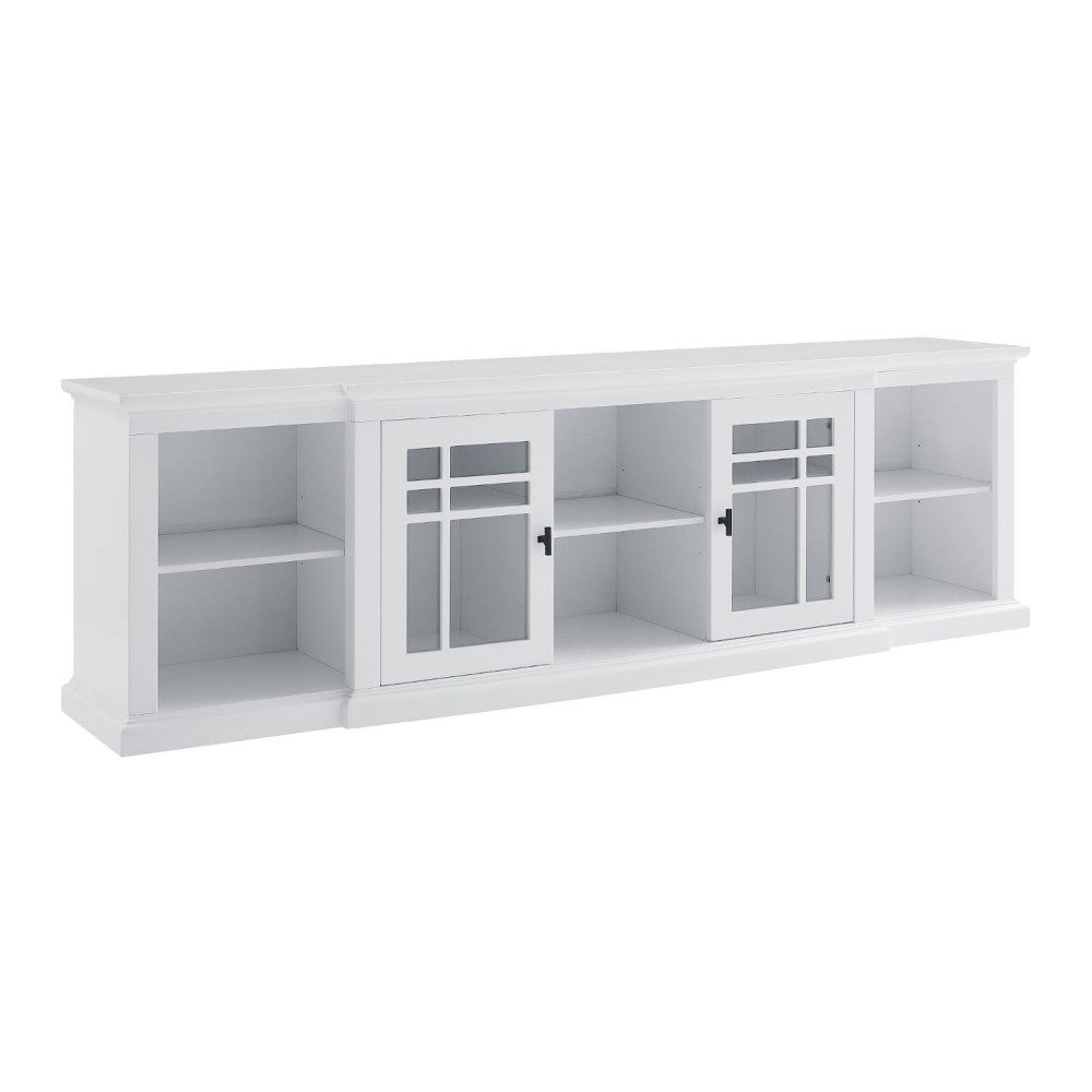 Classic Detailed Glass-Door Storage TV Stand for TVs up to 88" - White