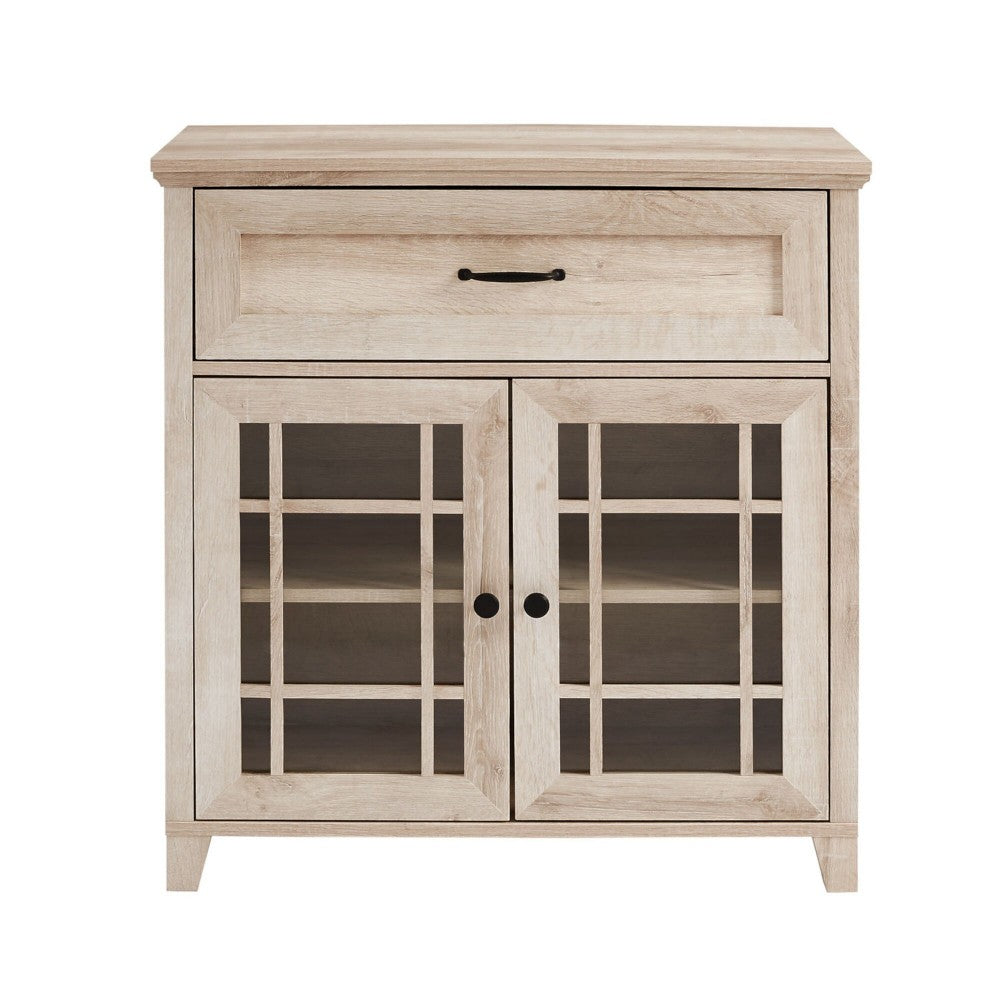 Classic Detailed Glass Double Door Accent Cabinet - White Oak
