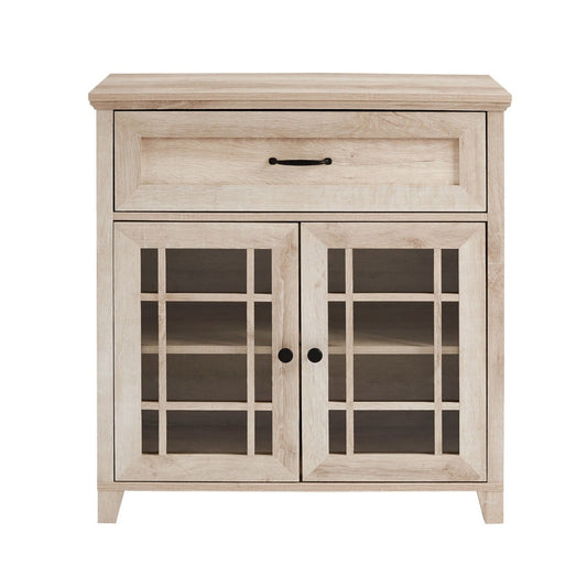 Classic Detailed Glass Double Door Accent Cabinet - White Oak