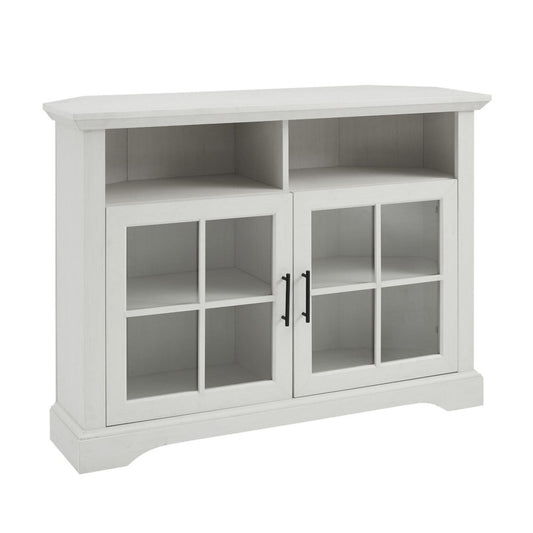 Classic Glass Door Tall Corner TV Stand for TVs up to 50" - Brushed White