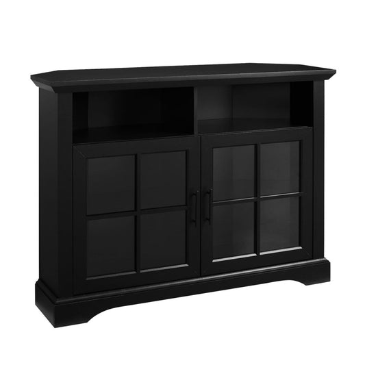 Classic Glass Door Tall Corner TV Stand for TVs up to 50" - Solid Black