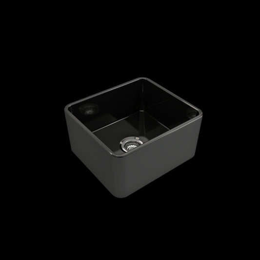 Classico Farmhouse Apron Front Fireclay 20 in. Single Bowl Kitchen Sink with Protective Bottom Grid and Strainer in Black