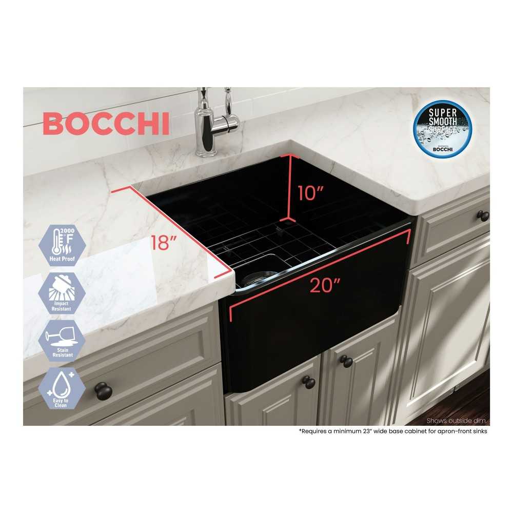 Classico Farmhouse Apron Front Fireclay 20 in. Single Bowl Kitchen Sink with Protective Bottom Grid and Strainer in Black