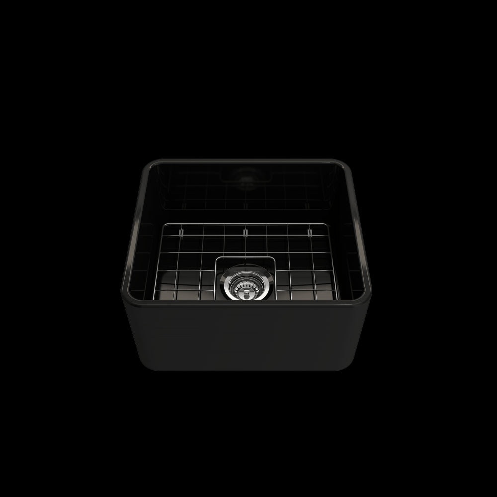 Classico Farmhouse Apron Front Fireclay 20 in. Single Bowl Kitchen Sink with Protective Bottom Grid and Strainer in Black