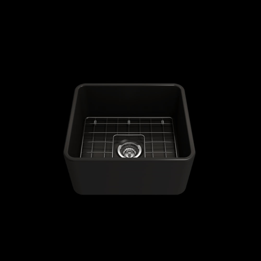 Classico Farmhouse Apron Front Fireclay 20 in. Single Bowl Kitchen Sink with Protective Bottom Grid and Strainer in Matte Black