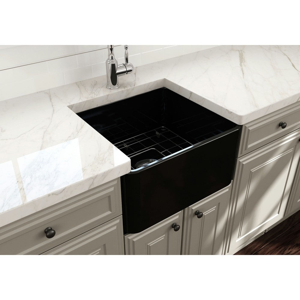 Classico Farmhouse Apron Front Fireclay 20 in. Single Bowl Kitchen Sink with Protective Bottom Grid and Strainer in Matte Black