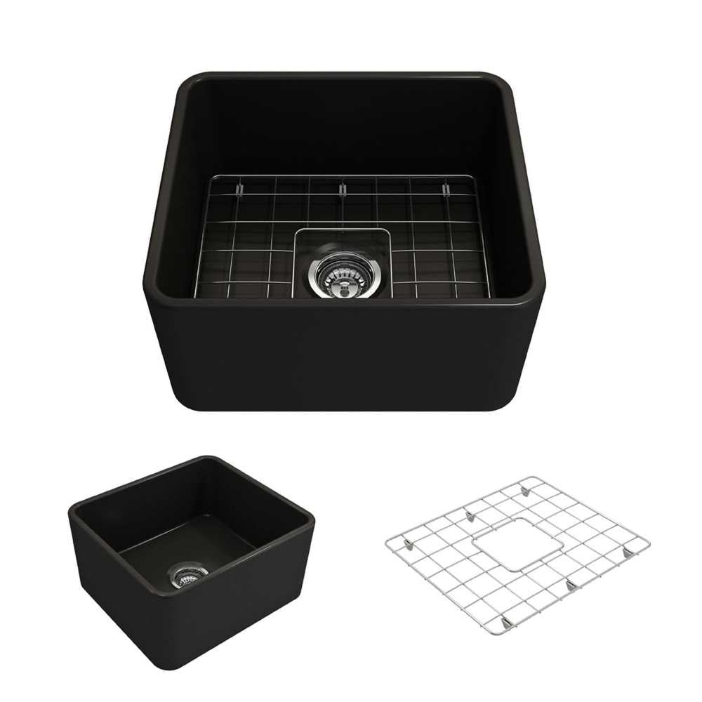 Classico Farmhouse Apron Front Fireclay 20 in. Single Bowl Kitchen Sink with Protective Bottom Grid and Strainer in Matte Black