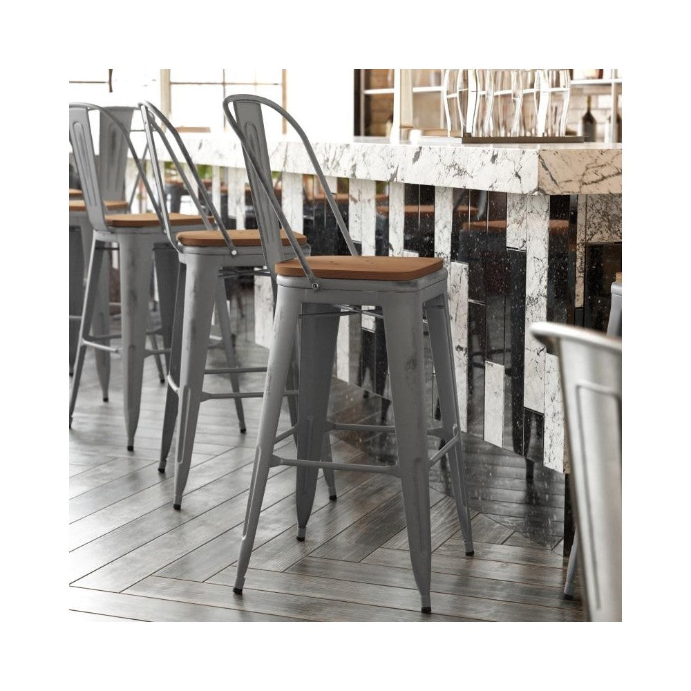 Clear Coat 30" Stool-Teak Seat