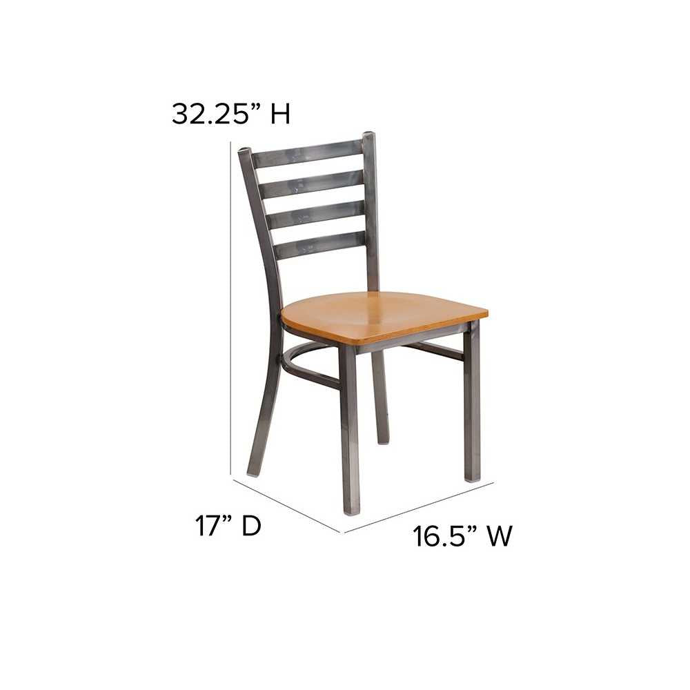 Clear Coated Ladder Back Metal Restaurant Chair - Natural Wood Seat
