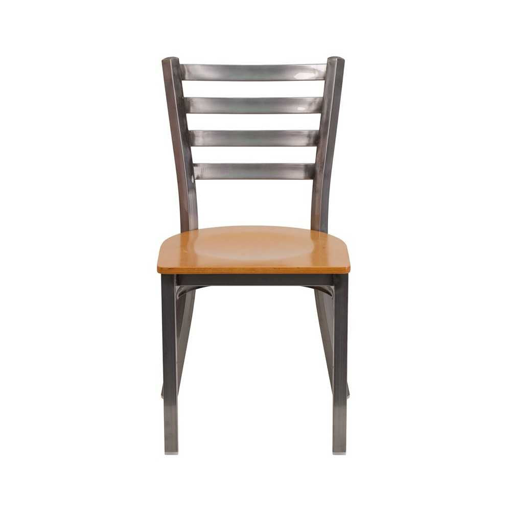 Clear Coated Ladder Back Metal Restaurant Chair - Natural Wood Seat