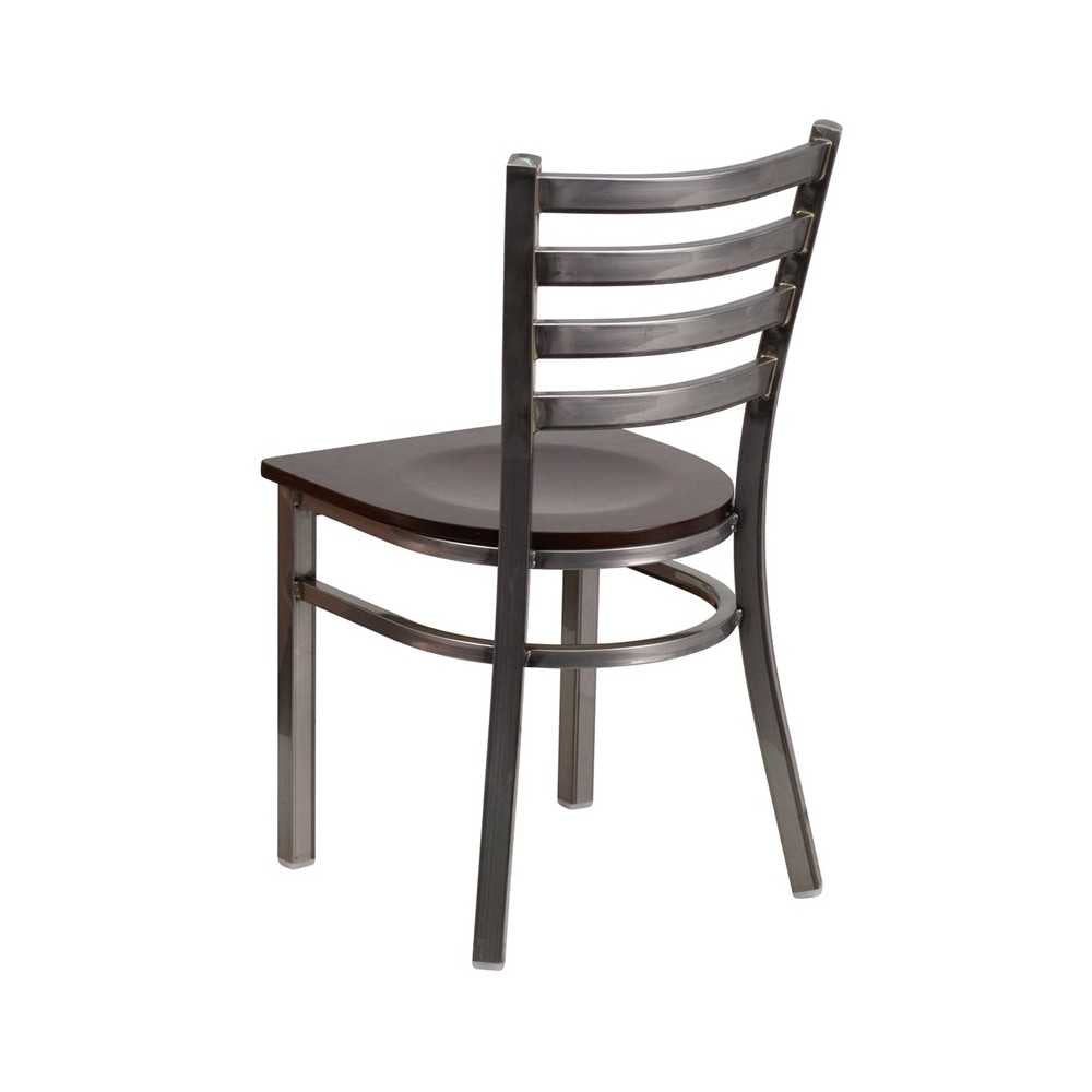 Clear Coated Ladder Back Metal Restaurant Chair - Walnut Wood Seat