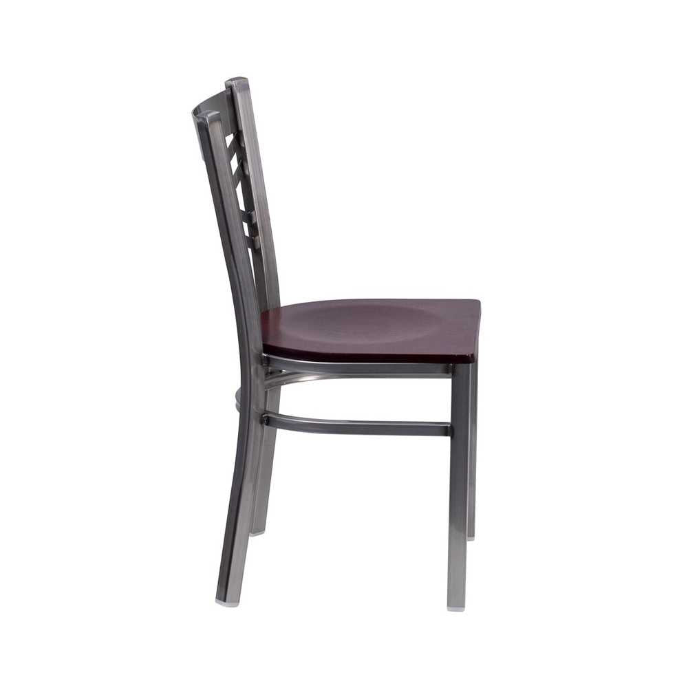 Clear Coated ''X'' Back Metal Restaurant Chair - Mahogany Wood Seat