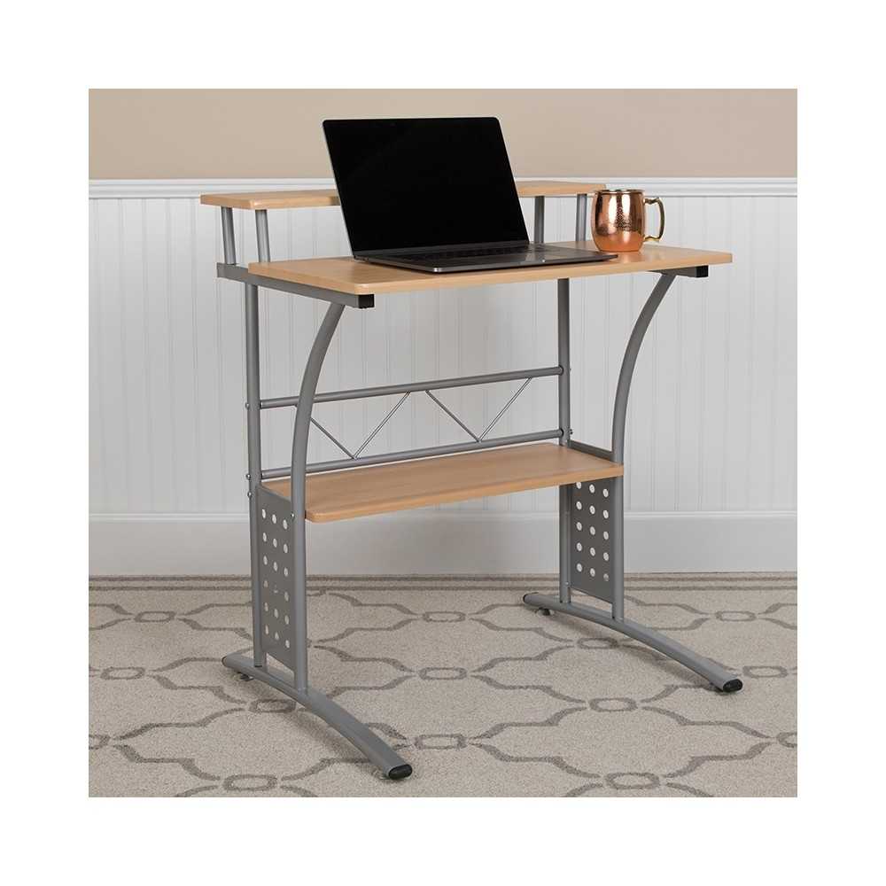 Clifton Maple Computer Desk with Top and Lower Storage Shelves