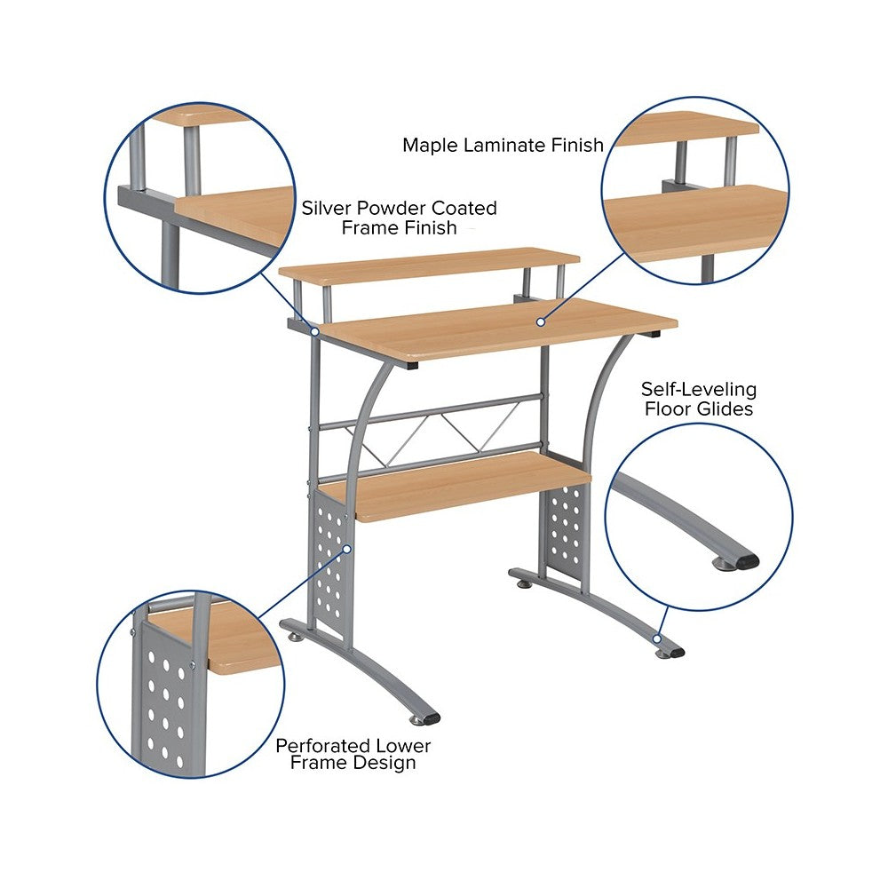 Clifton Maple Computer Desk with Top and Lower Storage Shelves