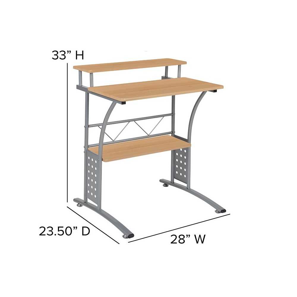 Clifton Maple Computer Desk with Top and Lower Storage Shelves