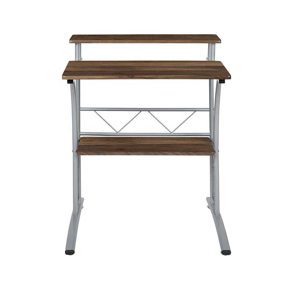 Clifton Rustic Walnut Computer Desk with Top and Lower Storage Shelves