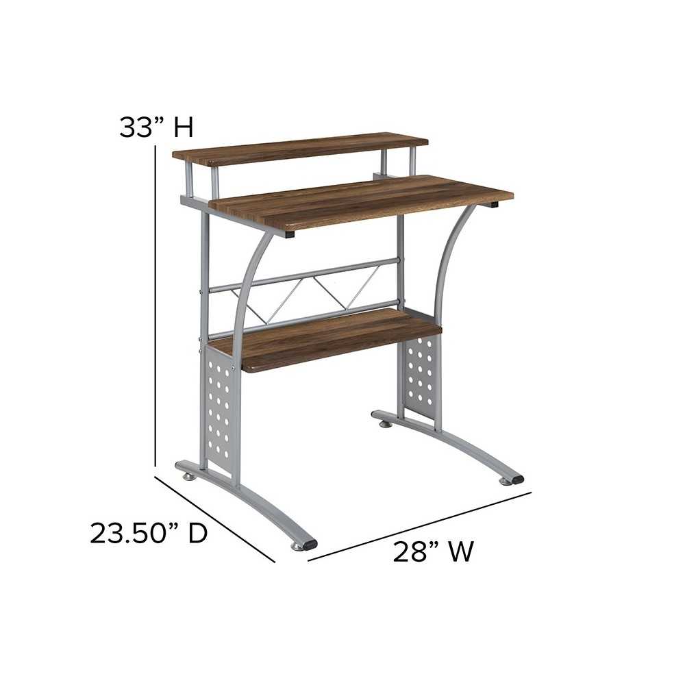 Clifton Rustic Walnut Computer Desk with Top and Lower Storage Shelves